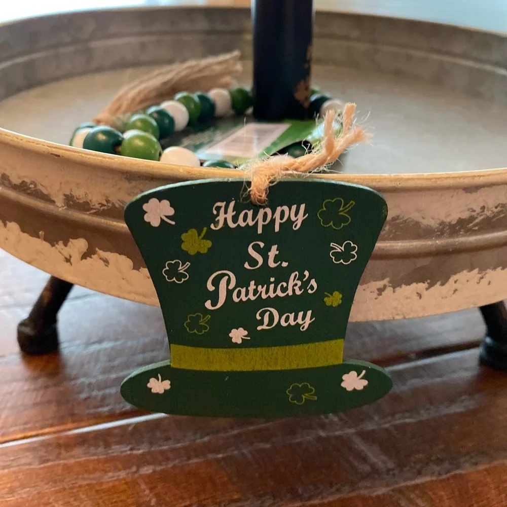 St. Patricks Day Wood Bead Garland Set Of 3, Lucky Bead Garland, Gnome Garland